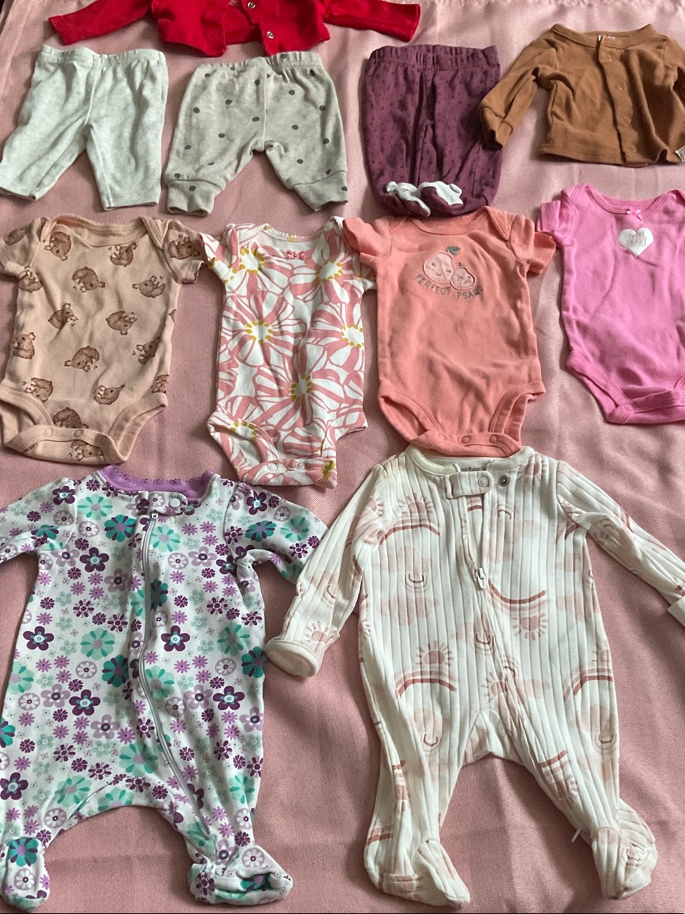 Carter's Pink, Peach, White and Floral Baby One-Piece Bodysuits & Sleepers